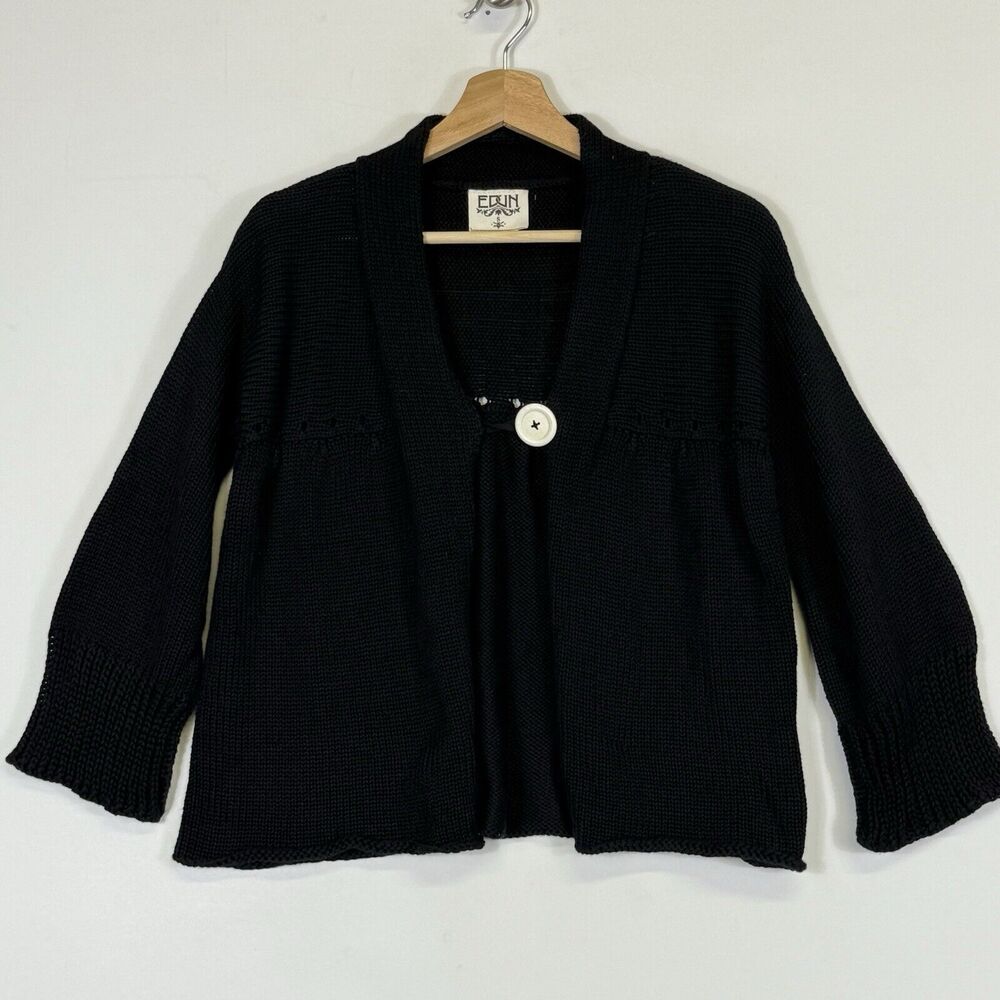 Edun Peru Black Single Button Flared Sleeve Cardigan Sweater‎ Women's Small